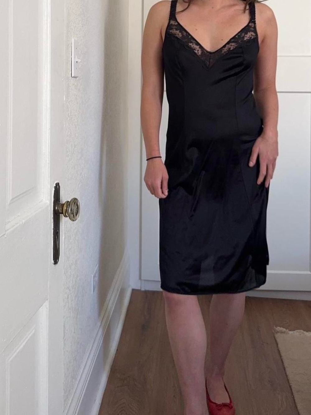 Vintage Black Slip Dress with Lace Detailing